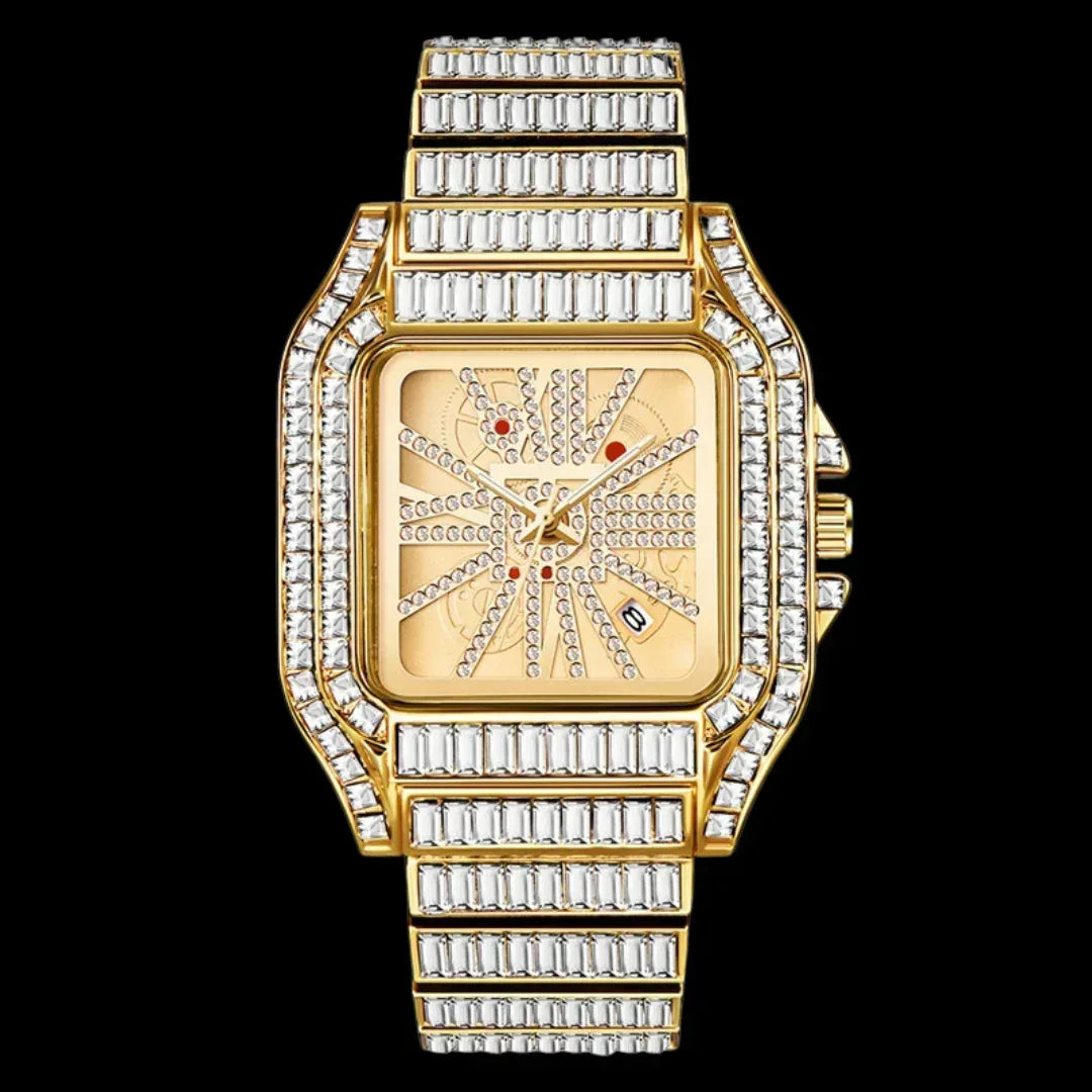 Square Fully Date Iced Out Watch – Luxury Hip Hop Jewelry Watch for Men - CaratixJewelry
